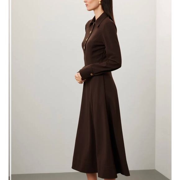 Tory Burch Brown Crepe Shirt Dress Size 8 Midi Office Career Work  Designer $700 - Picture 2 of 11